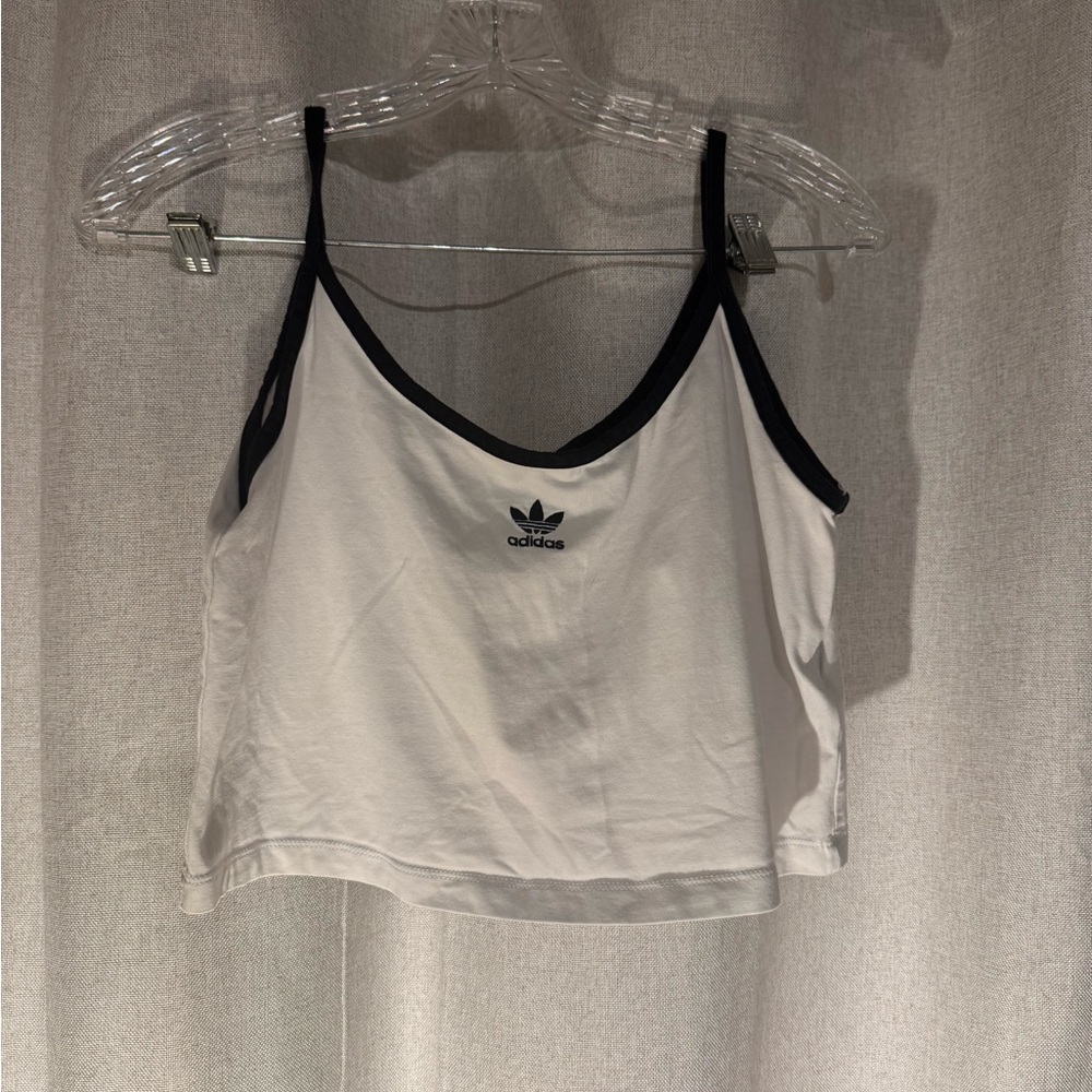 Adidas Women's White Crop Top with Black Trim